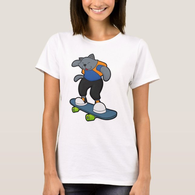 Camiseta Gato como skateboarder com skate (Frente)