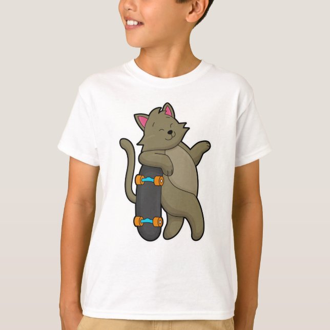 Camiseta Gato como skater com skate (Frente)