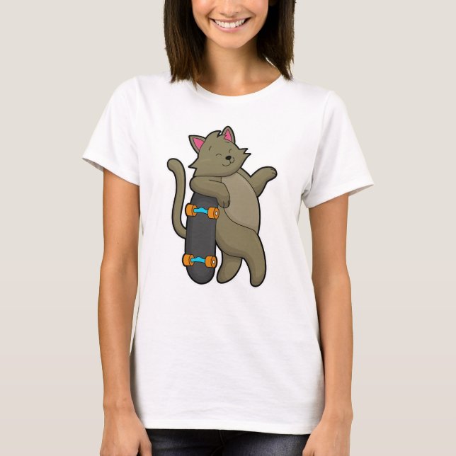 Camiseta Gato como skater com skate (Frente)