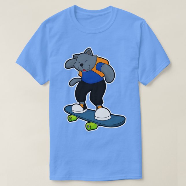 Camiseta Gato como Skatista com Skate (Frente do Design)