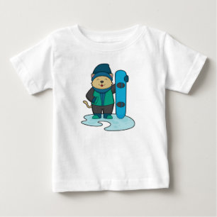 Camiseta Gato como Snowboarder com Snowboard