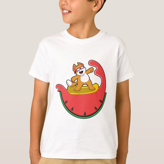 Camiseta Gato como Surfista com Melancia (Frente)