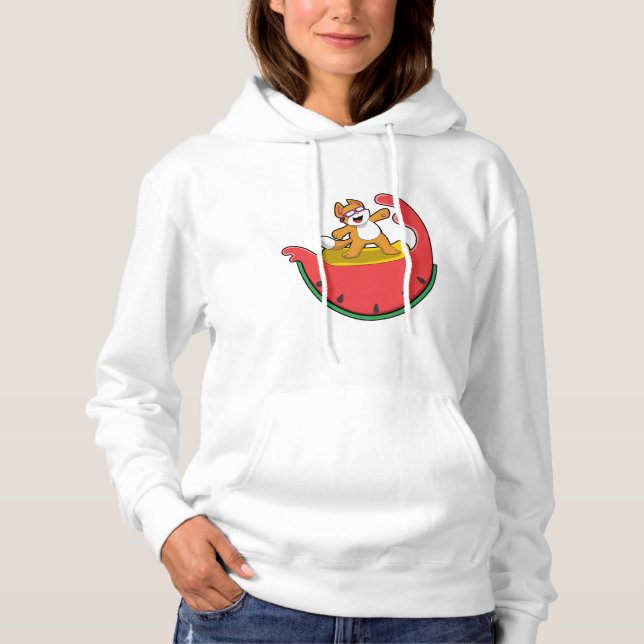 Camiseta Gato como Surfista com Melancia (Frente)