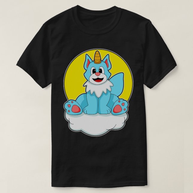 Camiseta Gato como Unicórnio no Sol das Nuvens (Frente do Design)
