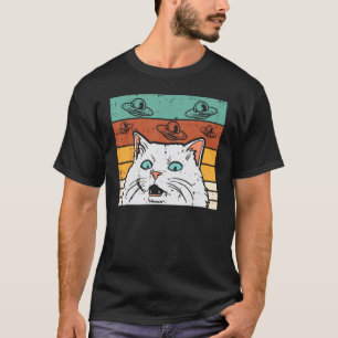 Camiseta Gato Confuso OVNI Retro Memória Espaços Homens Mul