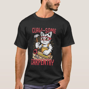 Camiseta Gato Construtor de Carpintaria Incrível Humor de T