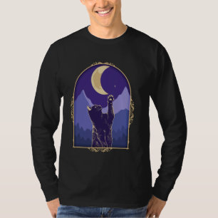 Camiseta Gato Cósmico Crescente Moon Star Mística Celestial