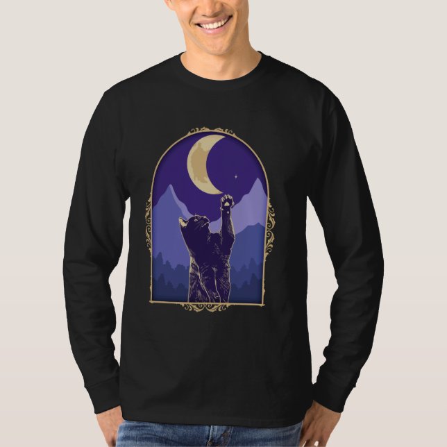 Camiseta Gato Cósmico Crescente Moon Star Mística Celestial (Frente)
