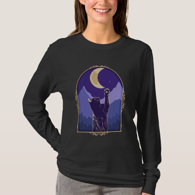 Camiseta Gato Cósmico Crescente Moon Star Mística Celestial (Frente)