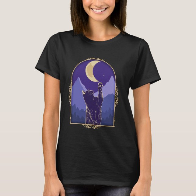Camiseta Gato Cósmico Crescente Moon Star Mística Celestial (Frente)