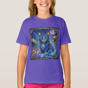 Camiseta Gato Cósmico Vidro Pintado Surreal Olhos Azuis Ver