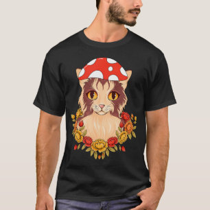 Camiseta Gato Cottagecore E Cogumelo Jardim Floral Fofo Est
