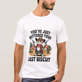 Camiseta Gato Cowboy Divertido "Passou Manteiga no Seu Últi