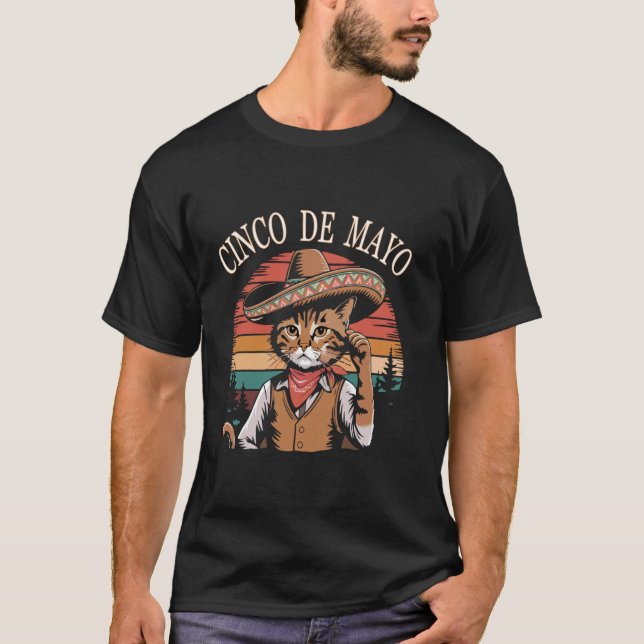 Camiseta Gato Cowboy do Cinco de Mayo com Sombrero (Frente)