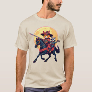 Camiseta Gato Cowboy Samurai & Guaxinim montando cavalo Úni