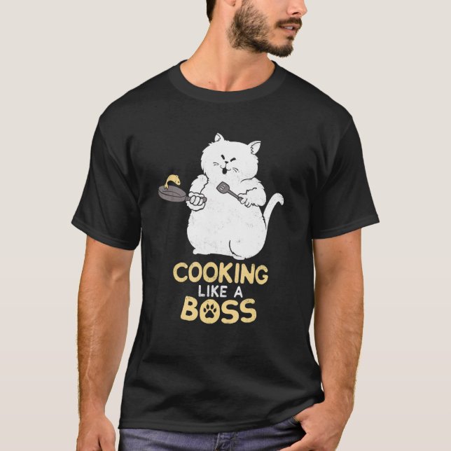 Camiseta Gato Culinário Cozinhando Como Chefe (Frente)