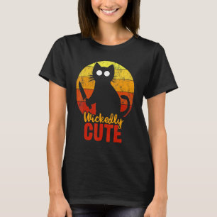 Camiseta Gato Curioso Com Uma Faca De Halloween