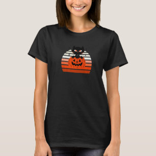 Camiseta Gato Curioso Evergreen Retro Abóbora Pôr do Sol
