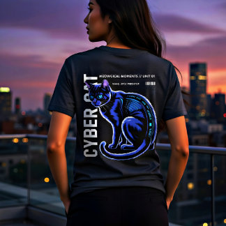 Camiseta Gato Cyberpunk Design Legal Neon Azul para Amantes