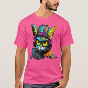 Camiseta Gato Cyberpunk DJ Festival Raver Edm