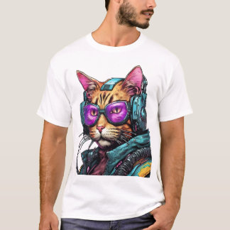 Camiseta Gato Cyberpunk Futurístico