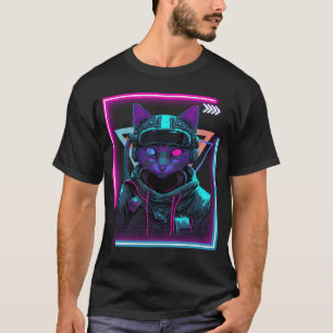 Camiseta Gato Cyberpunk Kitty Punker Futurista Cyber Punk