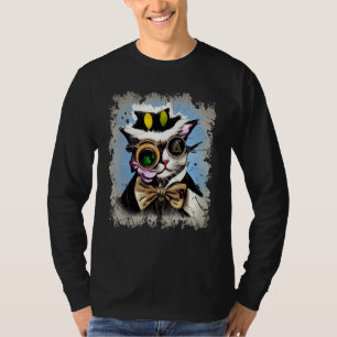 Camiseta Gato Cyborg Iluminati Sinistro Monóculo Vapor Gato