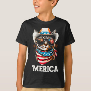 Camiseta Gato da América em 4 de Julho Homens Mulheres Cria