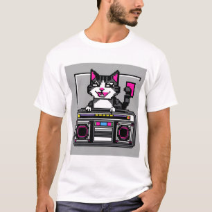 Camiseta Gato da Caixa de Retro - Vibes DJ Pixel