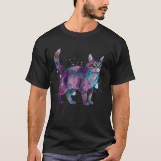 Camiseta Gato da Galáxia em Aquarela com Salpicos Cósmicos
