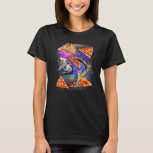 Camiseta Gato da Galáxia no Espaço Gato Montado Pizza