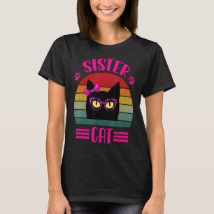 Camiseta Gato Da Irmã Retro Cuta Com Óculos Leopardo Rosa V
