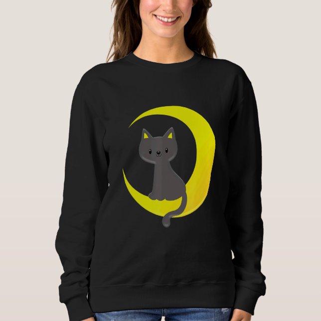Camiseta Gato da Lua Adorável Luar Crescente Gatinho Ni (Frente)