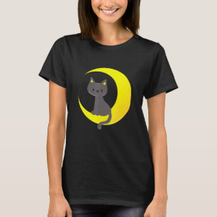 Camiseta Gato da Lua Adorável Luar Crescente Gatinho Ni