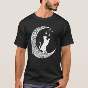 Camiseta Gato da Lua Mandala de Gato Divertido Lua Crescent