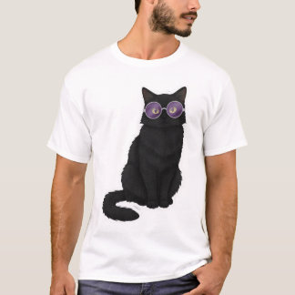 Camiseta Gato da Meia-Noite com Óculos Roxos