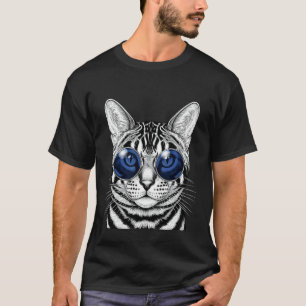 Camiseta Gato da Moda com Óculos Redondos Azuis Arte Divert