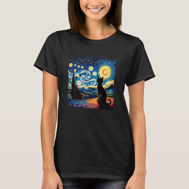 Camiseta Gato da Noite Estrelada (Frente)