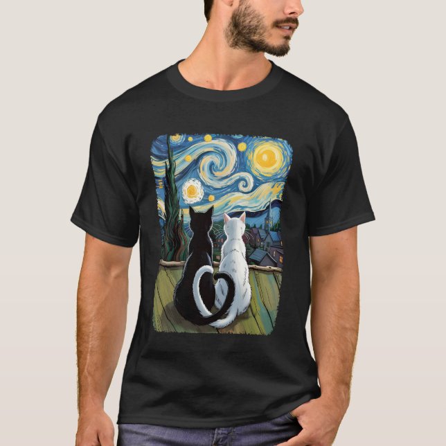 Camiseta Gato da Noite Estrelada de Van Gogh (Frente)