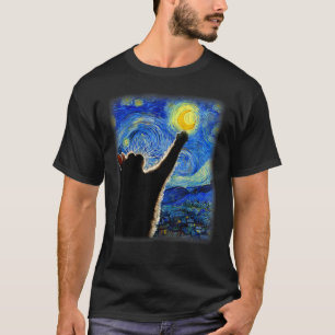 Camiseta Gato da Noite Estrelada de Van Gogh - Ajuste Cláss
