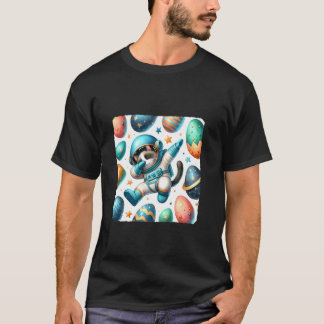 Camiseta Gato Dabbing Astronauta Flutuando No Espaço Com Ov