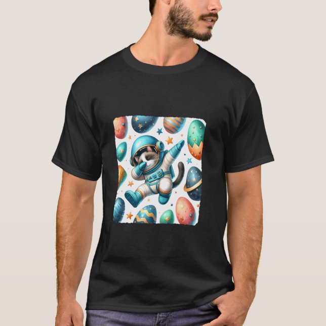 Camiseta Gato Dabbing Astronauta Flutuando No Espaço Com Ov (Frente)