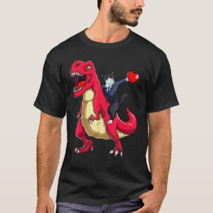 Camiseta Gato Dabbing Montado em Dinossauro Dia dos Namorad