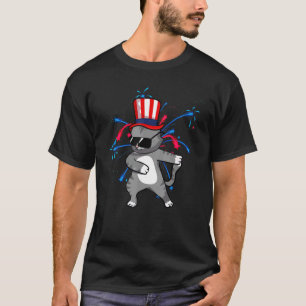 Camiseta Gato Dançando Com Chapéu Dos EUA Fogo de Artifício