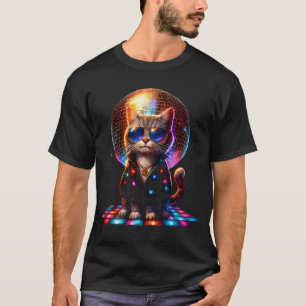 Camiseta Gato Dançante Kit de Bola de Disco Gatinho Amante 