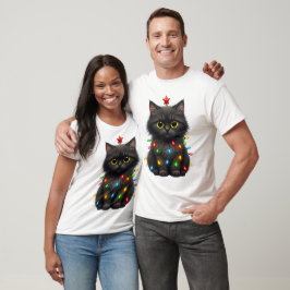 Camiseta Gato das Luzes de Natal