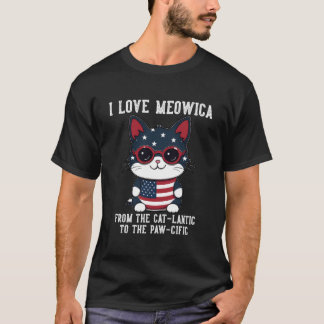Camiseta Gato de 4 de Julho Eu Amo Meowica Patriótico
