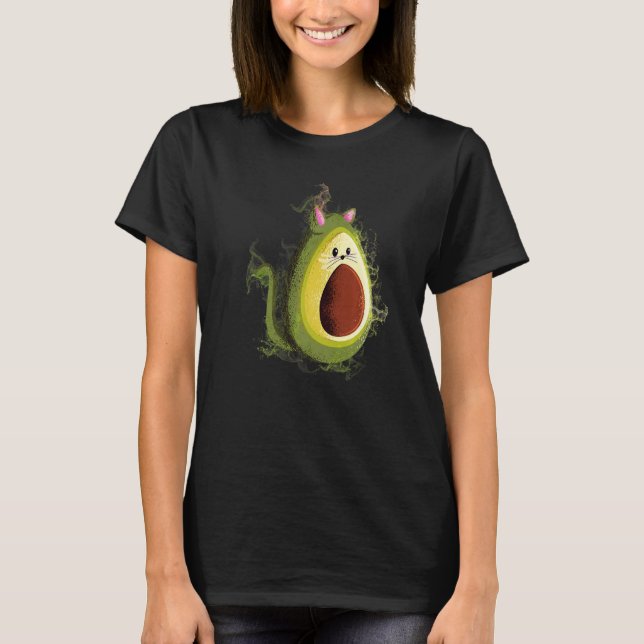 Camiseta Gato de abacate de abacate com vegetação branca (Frente)