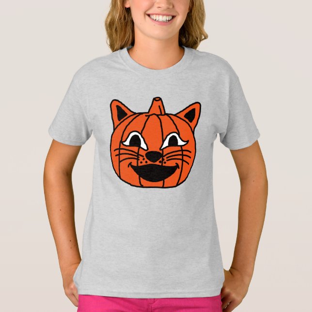 Camiseta Gato de Abóbora do Halloween (Frente)