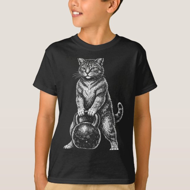 Camiseta Gato de academia engraçado instrutor de kettlebell (Frente)